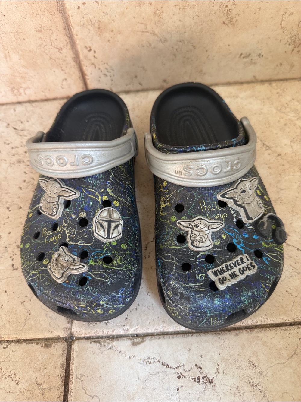 CROCS Kids' Navy Blue and Silver Star Wars Baby Yoda Clogs
